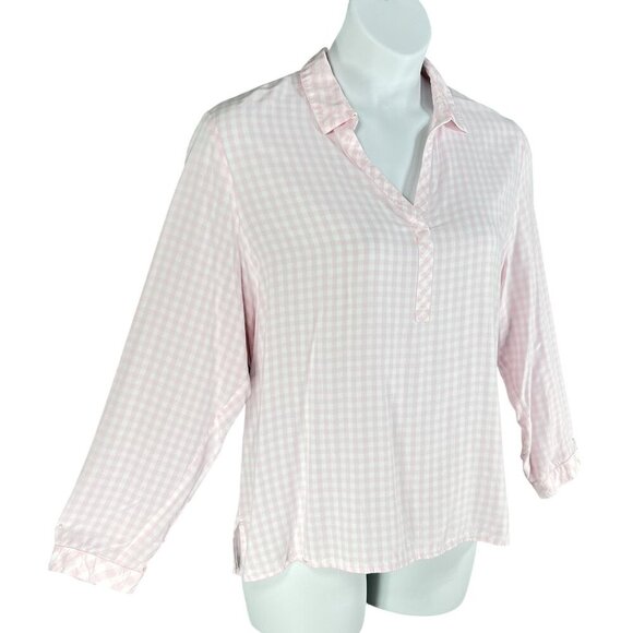 J Jill Womens XL Pink Gingham Popover Blouse Notch Neckline Clean Girl Feminine - Picture 5 of 16